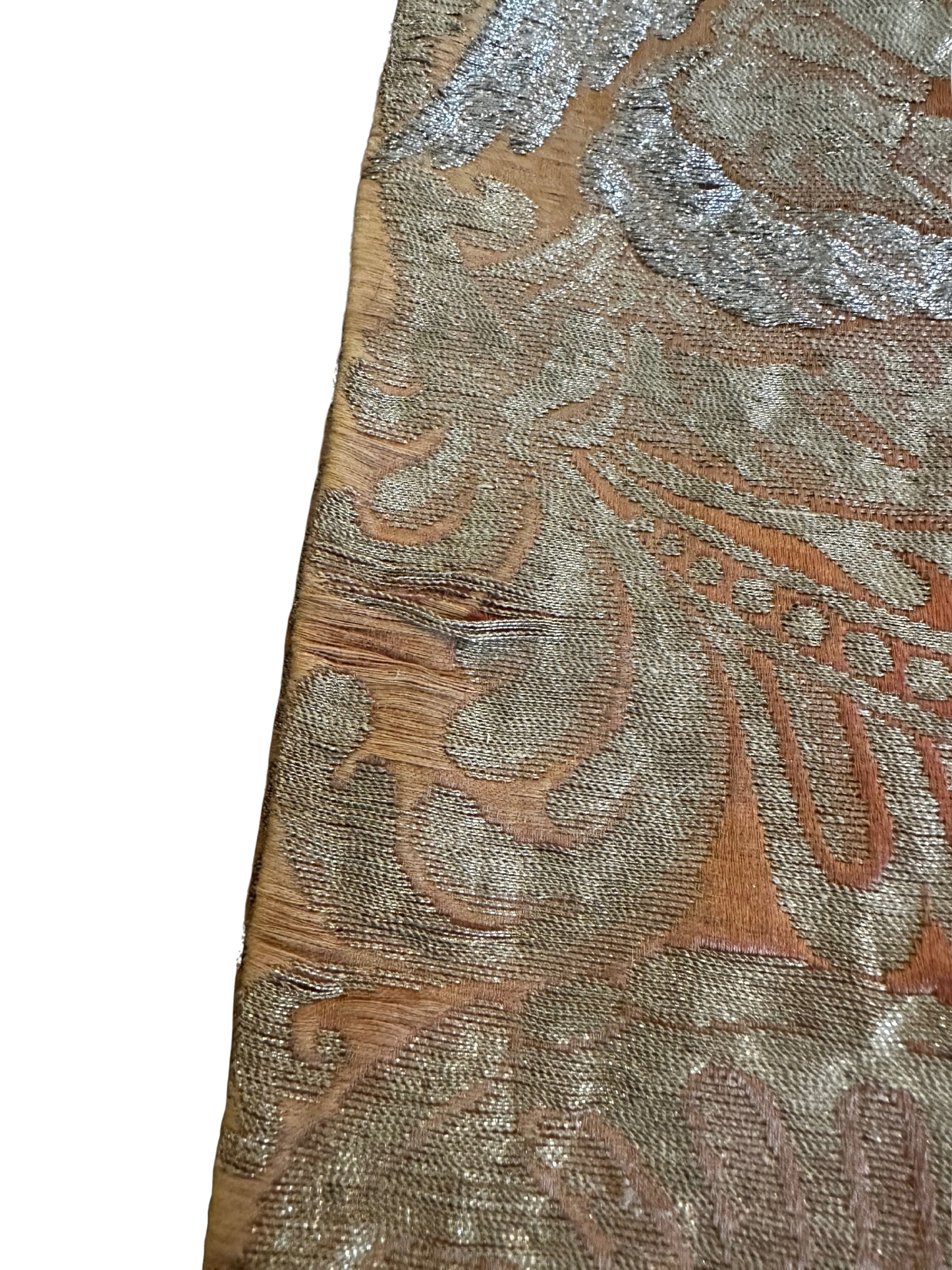 Antique Ecclesiastical Silk Brocade Altar Runner with Monstrance, Angels and IHS Christogram