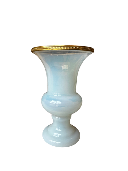 French White Opaline “Bulle de Savon” Vase with Ormolu Rim