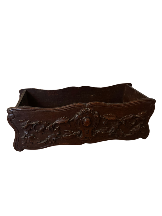 Large Black Forest Style Rectangular Carved Wood Planter