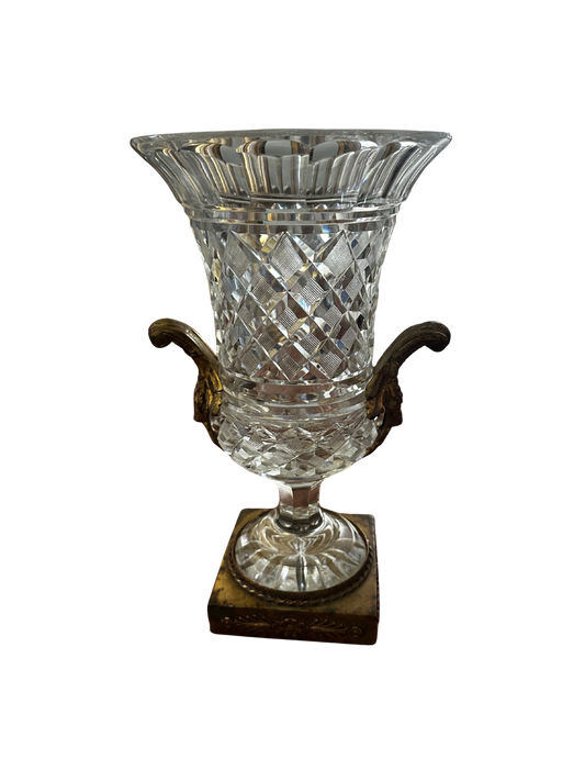 19th C Baccarat Style French Crystal and Gilded Bronze Urn (Louis XVI/Empire Revival Style)