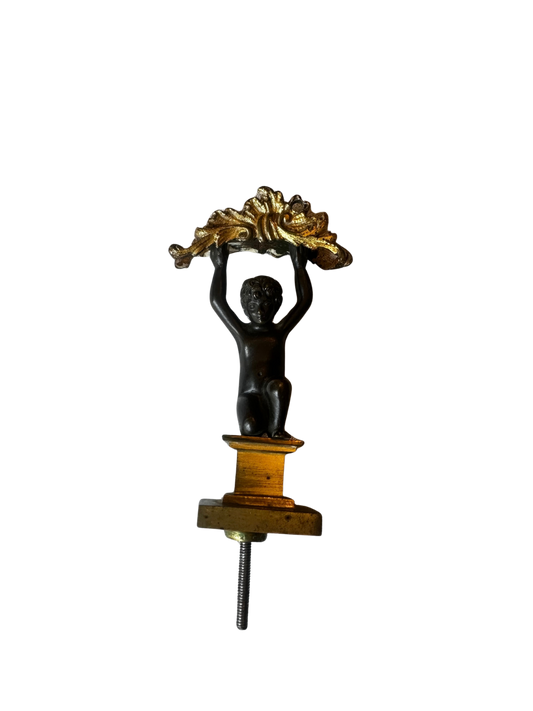 Antique Figural Putto Lamp Finial or Furniture Mount with Gilt Acanthus Crest