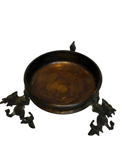 Antique Bronze Mythological Creature Tripod Bowl / Vide-Poche