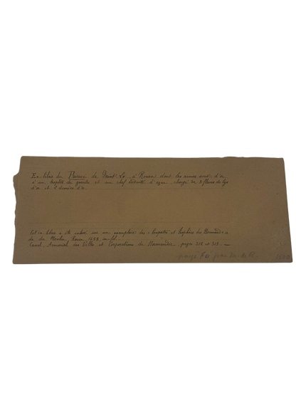Antique French Collector’s Identification Note for Norman Ex Libris (Priory of Saint-Lô, Rouen)