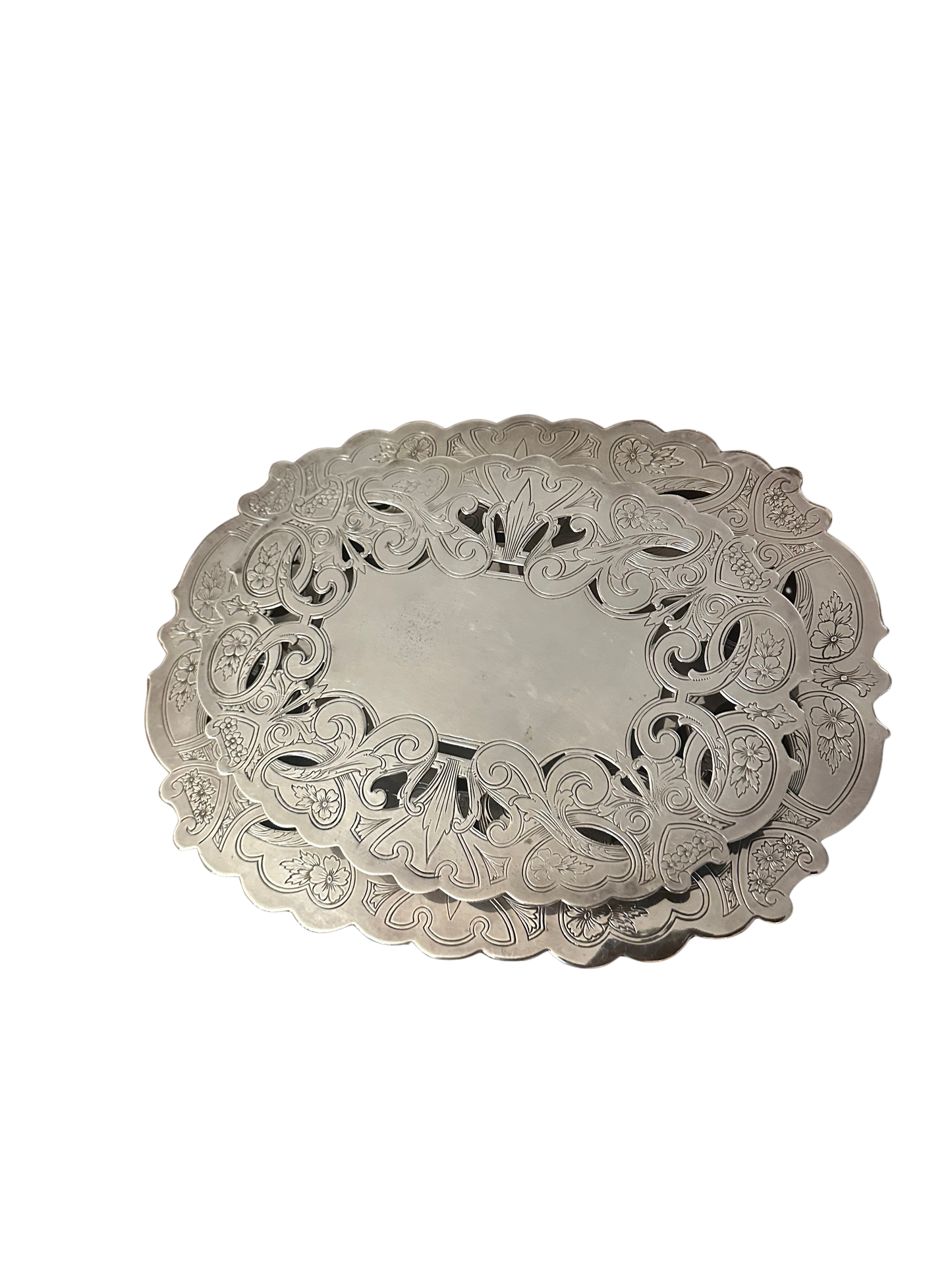 Pair of Wallace Silverplate Pierced Trivets, Patterns 7310 and 7311