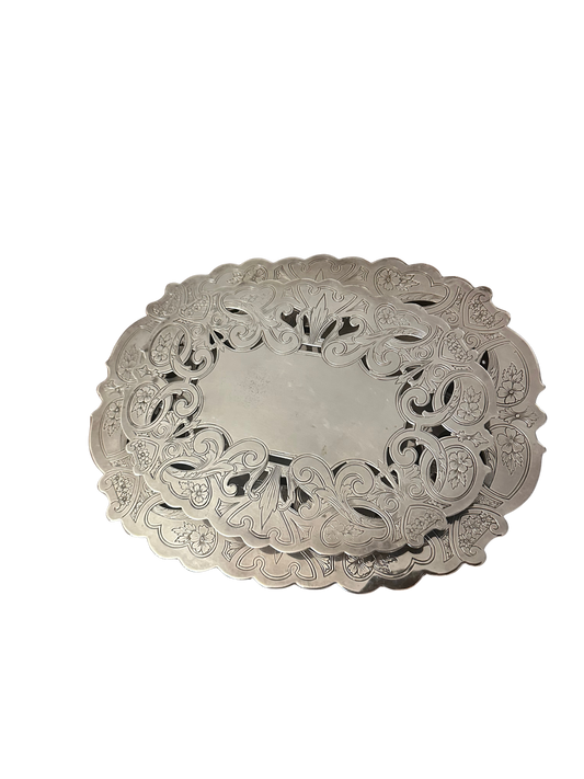 Pair of Wallace Silverplate Pierced Trivets, Patterns 7310 and 7311