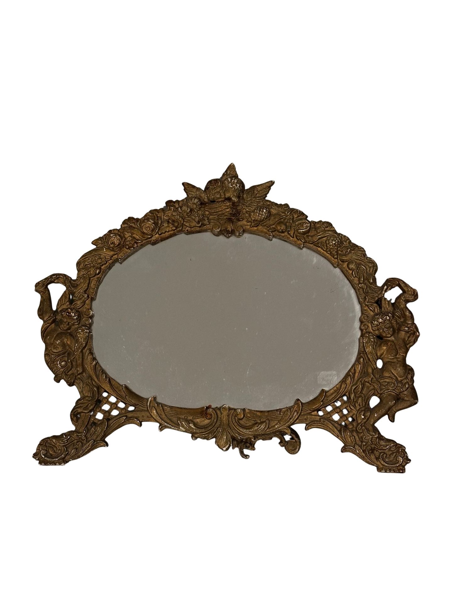 Gilt Brass Oval Vanity Mirror with Cherubs