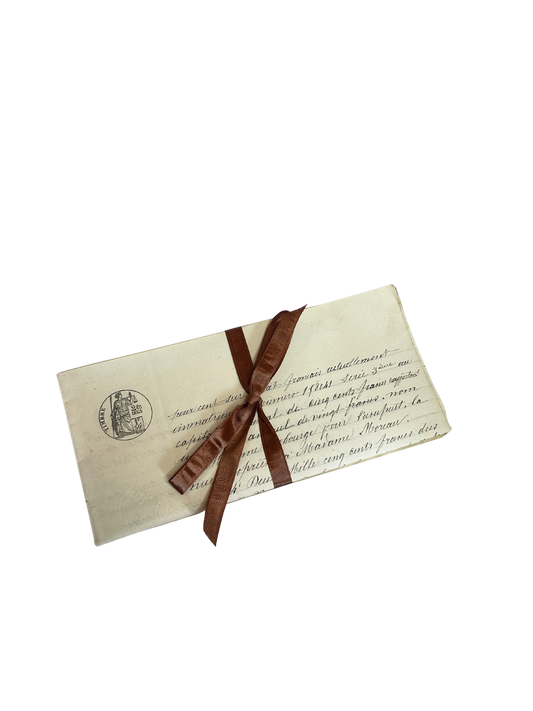 19th-Century French Notarial Estate Document with Revenue Stamp and Watermark