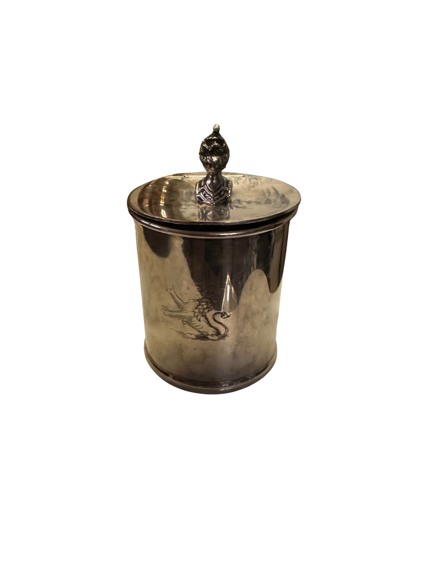 Sheffield Silver Plate Cigarette Lidded Cannister with Knight Finial