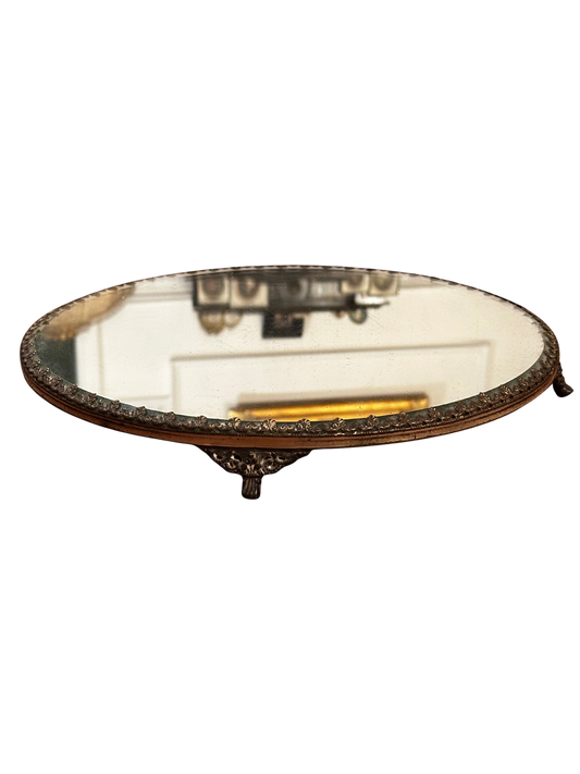 Antique Circular Vanity Mirror Tray/Riser