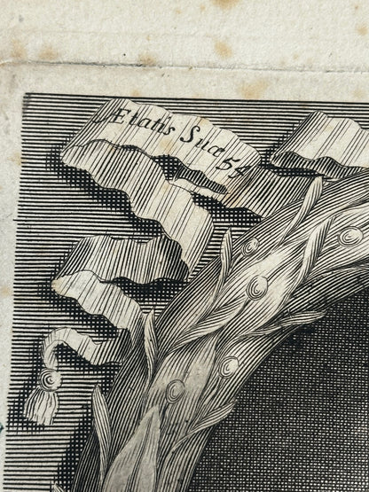 Antique Baroque Engraved Portrait of George Melville, Earl of Melville