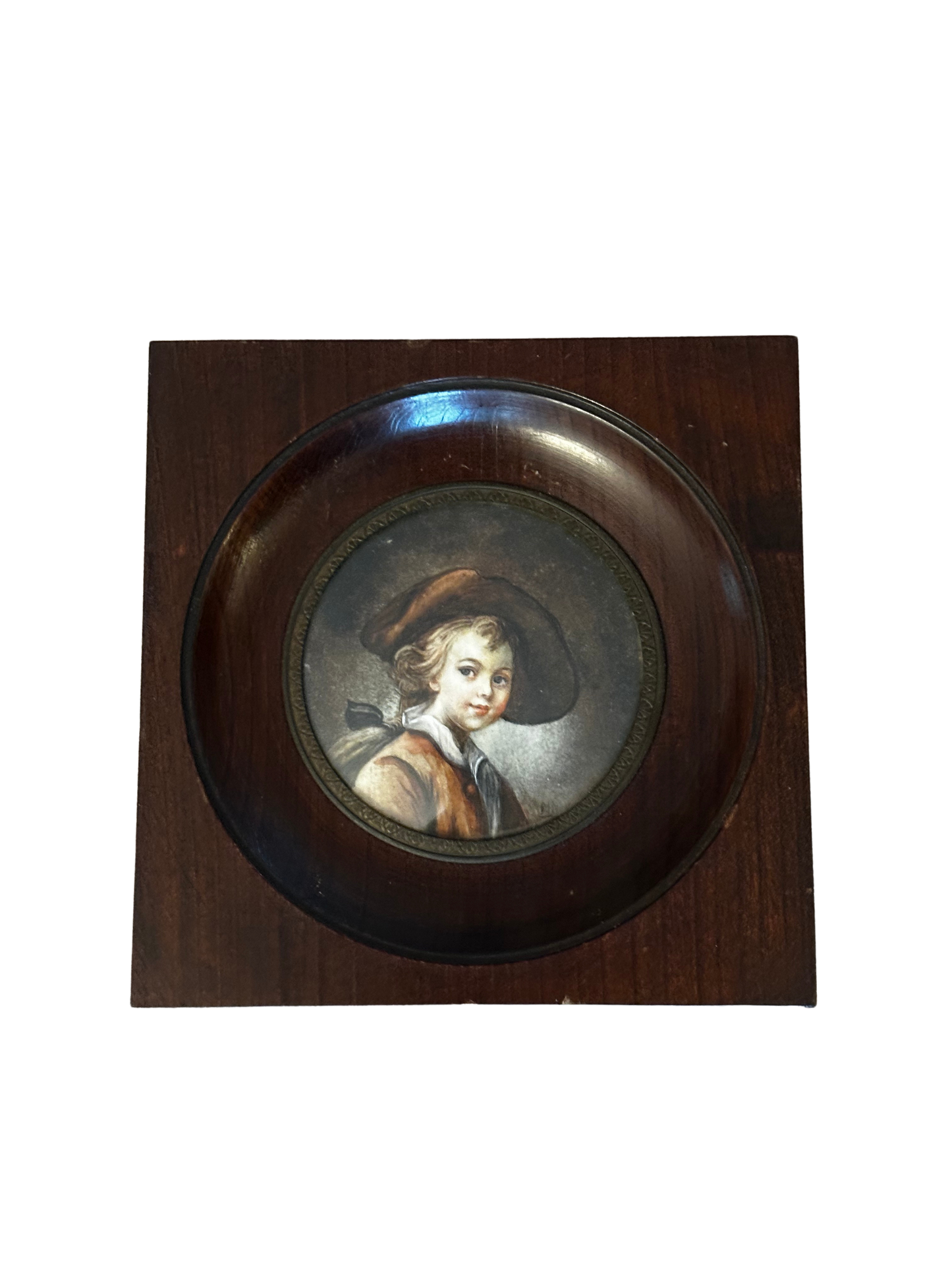 French School Watercolor Portrait Miniature of a Young Boy (Initialed MH)