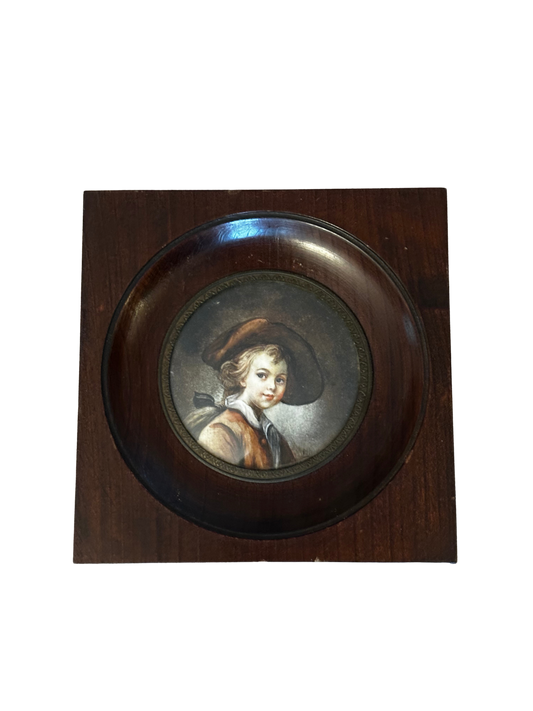 French School Watercolor Portrait Miniature of a Young Boy (Initialed MH)