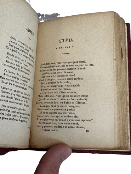 Antique French Red Leather Miniature Poetry Volume — Poésies Nouvelles (1836–1852) by Alfred de Musset, 1905