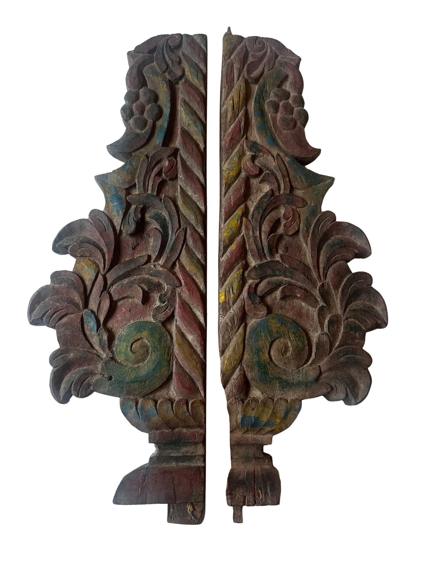 Pair of 18th C Baroque Polychromed Carved Wood Architectural Fragments
